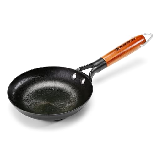 Wonderchef Pre-Seasoned Ferro Light Cast Iron Fry Pan 1.4L Acacia Wooden Handles Gravity Moulding Technology No Chemical Coating 10 Year 24 cm Black
