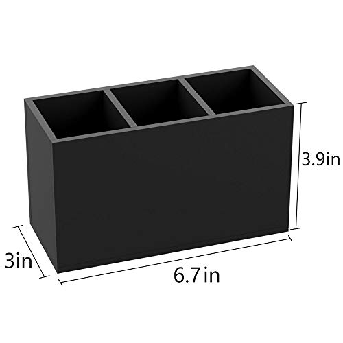Image of NIUBEE Acrylic Pen Holder 3 Compartments, Black Pencil Organizer Cup for Countertop Desk Accessory Storage