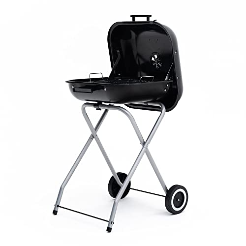 KEKAI Barbacoa de Carbón Portátil Plegable con Ruedas para Facilitar el Transporte Flathead 50x47x79 cm Ocupa el Mínimo Espacio de Forma Cuadrada en Color Negro