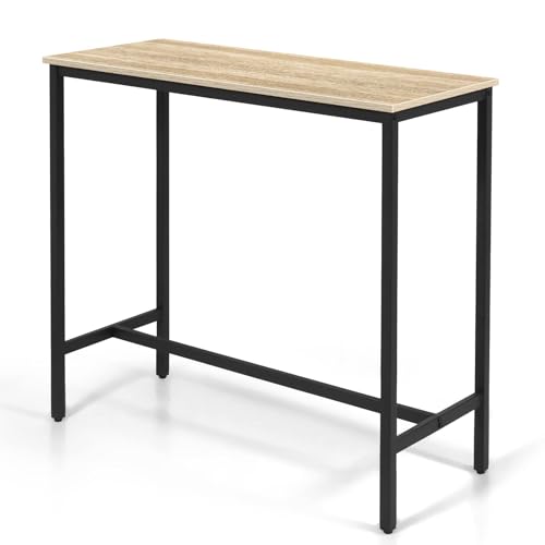 KU Syang 100cm Industrial Bar Table, Walnut Brown Breakfast Bar & Dining Table, Adjustable Height, Steel Frame, Rectangular Kitchen Pub Table Walnut Brown 100x90x40cm