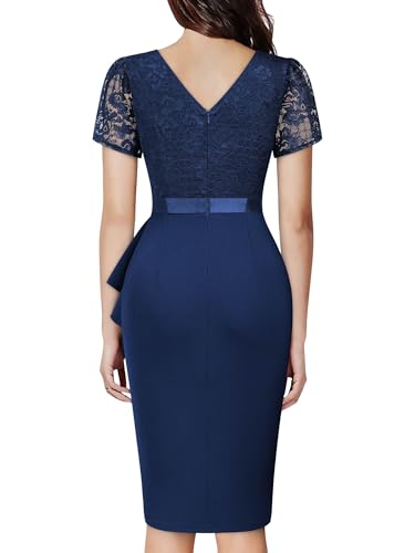 Image of Miusol Women's Elegant Scoop Neck Puff Sleeve Floral Lace Ruffle Style Cocktail Party Dress