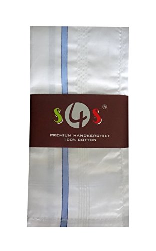 Image of S4S 100% Cotton Premium Handkerchiefs for Men (White Striped 48CM X 48CM)