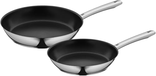 WMF Nordic Profi   Juego de sartenes (2 piezas, inducción, 24, 28 cm, antiadherente, apta para horno, sin goteo, acero inoxidable Cromargan)