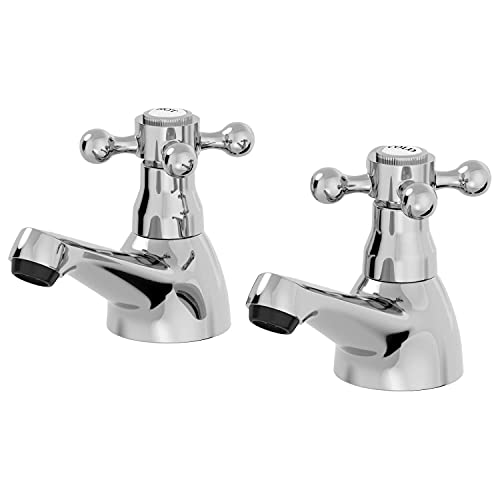 Park Lane® Oxford Bathroom Bath Pillar Tap Set Pair Round Single Crosshead Handle for Bathtub Traditional, Chrome