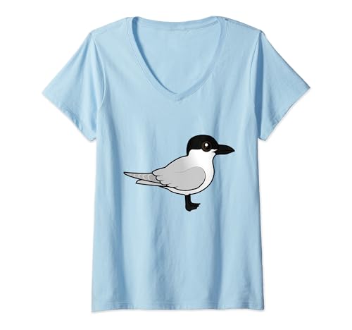 Womens Cute Cartoon Gull-billed Tern Birdorable Bird Seabird V-Neck T-Shirt