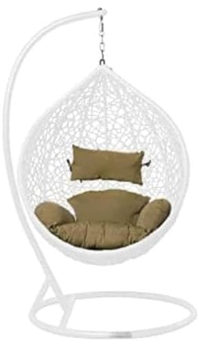 Image of Single Seater Swing Chair with Stand and Cushion Hammock Swing for Adult Outdoor Indoor Garden Living Room Balcony Hanging Chair (White Brown)