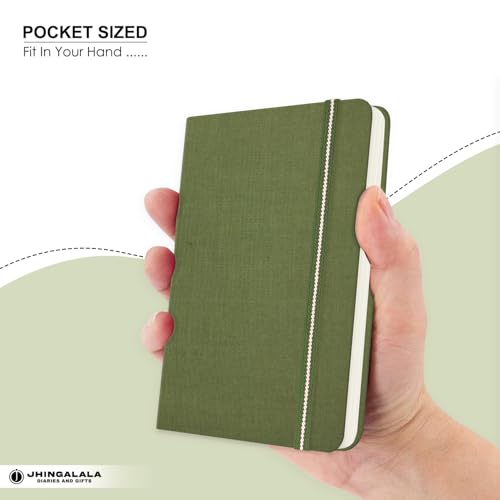 Image of Jhingalala Diaries - Fabric Cover Hardbound Pocket Journal Notebook I Fabric Series Journal Diary For Girls and Women I Pocket Diary With Elastic Closure I Size A6 I 192 Ruled Pages (Army Green)