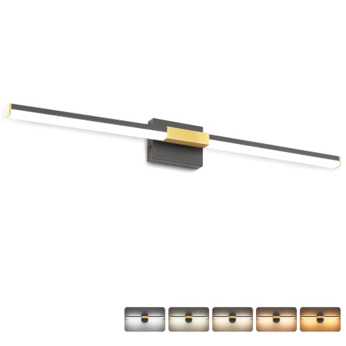 Image of SOLFART Bathroom Light Fixtures 40-Inch: Black and Gold 5CCT Dimmable Vanity Lights for Bathroom, Solid Frosted Acrylic, Built-in Dimmer, 360 Degree Rotation, ETL IP44