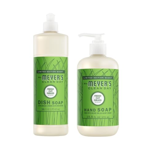 Mrs. MEYERS Clean Day Fresh Cut Grass 3 Pack Bundle Liquid Hand Soap 12.5 OZ (2) Liquid Dish Soap 16 OZ (Variety Pack)