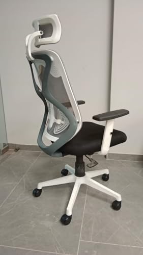 Image of Ergonomic Office Chair with Headrest, High Back Mesh, Grey, Height Adjustable, Chrome Base