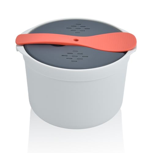 Msiud Cuiseur à Riz Micro-Ondes 2L, Autocuiseur Polyvalent avec Filtre et Minuterie pour Riz Pâtes Légumes et Céréales Réchauffage Cuisson Rapide Lavable...