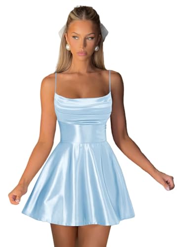 Satin Short Homecoming Dresses for Teens Spaghetti Straps Prom Dress Corset Cocktail Gown