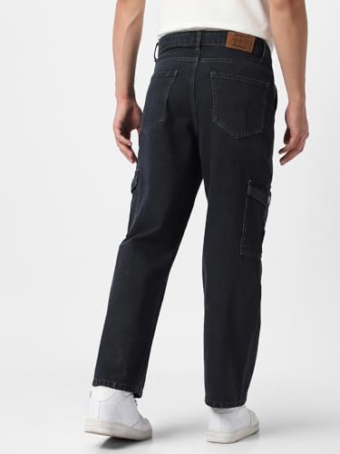 Image of Urbano Fashion Men's Loose Mid Rise Baggy Fit Cargo Jeans with 6 Pockets Non-Stretchable