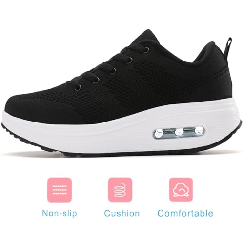 Image of RUIDENG Platform Sneakers for Women Air Cushion | Walking Shoes Women Comfortable All Day | Thick Rocker Bottom
