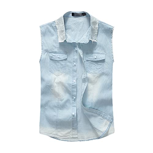 Veste en jean déchirée sans manches pour structurer une tenue d'été simple
