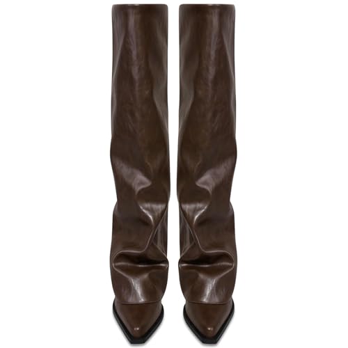 Women's Fold Over Knee High Boots Wide Calf Chunky Heel Long Boots Women Pointed Toe Dress Tall Boots for Women Slouchy Shark Boots2