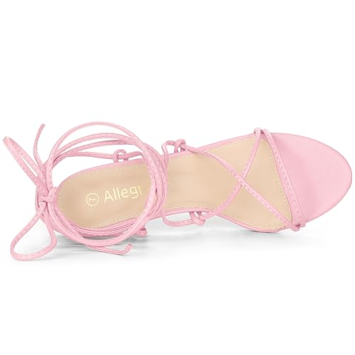 Allegra K Allegra K Women's Lace Up Open Toe Open Toe Strappy Stiletto Heels Pink Sandals - 7 M US