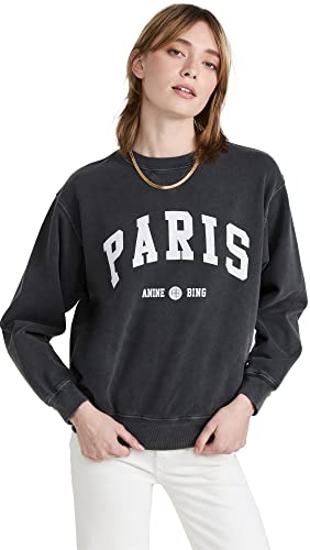 paris clothing - ANINE BING Women's Ramona Sweatshirt University Paris - Wa, Washed Black, L