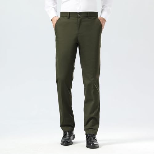 Image of Plaid&Plain Men's Slim Fit Dress Pants Stretch Khaki Pants Wrinkle Free