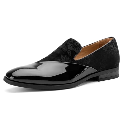 Image of JITAI Men's Velvet Loafers Classic Patent Leather Tuxedo Dress Shoes for Weddings Formal Events Stylish Comfortable Slip-Ons for Men