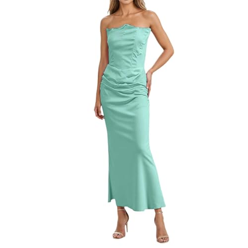 2025 - Satin of The Bride Kleider für Hochzeit, einschultrig, lang, Abschlussball, formelles Abendkleid mit Schleife, MA06, mintgrün, M