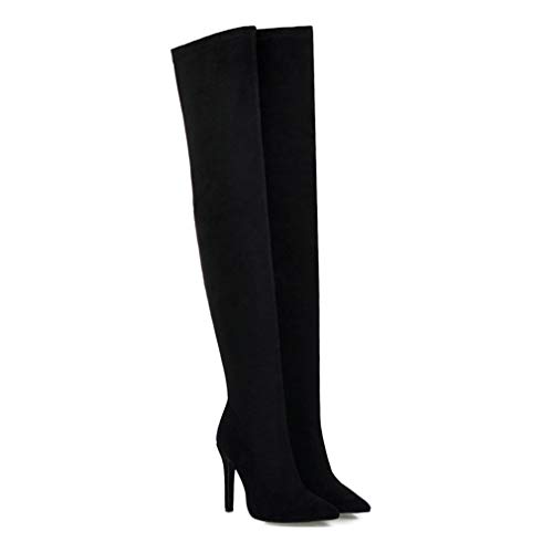 KOKOMOMO Womens Pointed Toe Stiletto Thigh High Heeled Over The Knee Stretch Boots2