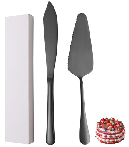 xiaoyu in acciaio inossidabile coltello e server per torte nuziali, torta set di taglio per nozze, feste, compleanni, doccia nuziale, anniversari, confezione da 2, nero
