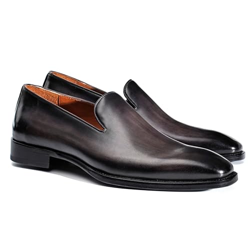 Image of Men's Genuine Leather Loafers Hand-Dyed Leather Sole Slip-On Dress Shoes