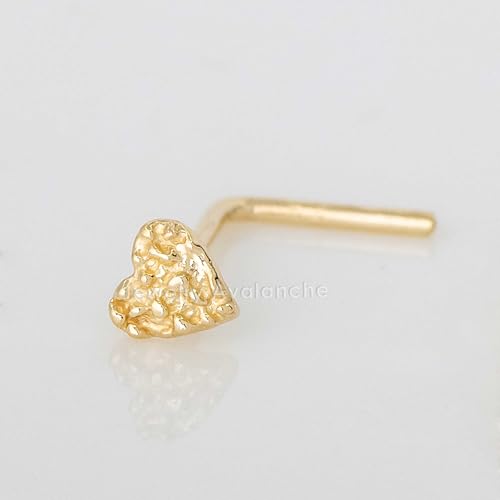 Jewelry Avalanche Solid 14K Yellow Gold Nugget Heart Nose Stud, Heart Shape Nose Ring 22G L-Bend, Ball-end, Nose Screw Stud, Unisex Nose Ring3