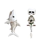 Qsvbeeqj 2個パック 釣り用スケルトン 魚樹脂付き 壁彫刻 ホームデコレーション ハロウィンや水族館愛好家 スカルアングラーコレクションオーナメント