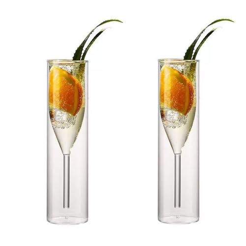 bicchieri da vino Bicchiere da champagne a doppio strato in vetro trasparente, 2 pezzi di flûte da champagne con piede alto, elegante capacità di 3,72 once for riunioni di amici Coppe da Dessert e Cha