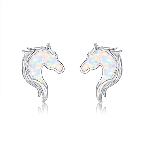 YAFEINI Horse Earrings Sterling Silver Opal Horse Stud Earrings Horse Jewelry Gifts for Women Girls
