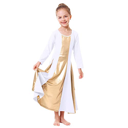 image for IBAKOM Little/Big Girls Metallic Gold Color Block Long Sleeve Liturgic