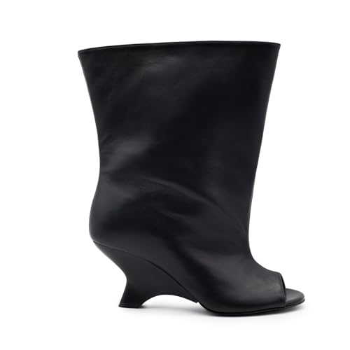 Goolita Summer Round Open Toe Wide Calf Ankle Boots For Women Fall Wedge Heels Pull On Slouchy Short Booties4