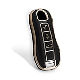 WORCAS Smart Key Fob Case Protective Cover Compatible with Porsche 911 Cayenne Panamera TAYCAN 3 Button Keyless Entry Remote Control Accessories (Black)