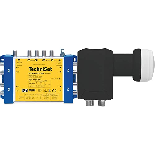 TechniSat TechniSystem 5/8 G2 Multischalter inkl. Netzteil & Universal-Quattro-LNB mit 40mm Feedaufnahme (Multischalterbetrieb für viele Teilnehmer), Schwarz