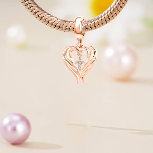 Guardian Angel Wing Charm Cubic Zirconia Bead for Pandora Bracelet Rose Gold2