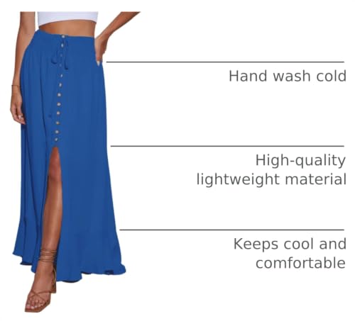 Image of Minclouse Women's Elastic Tie Waist Button Down Maxi Skirts Casual Loose Flowy Swing Slit Front Dress