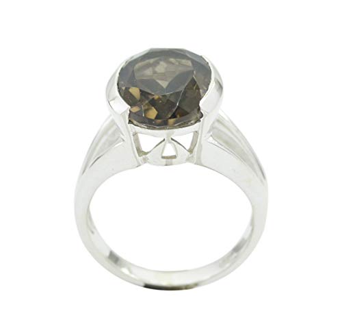 Argent 925 bague quartz fumé naturel marron sterling massif pour femme