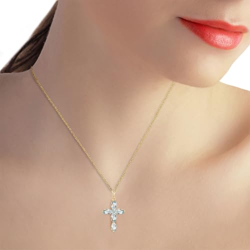 Galaxy Gold GG 9K Solid Yellow Gold Cross Pendant Necklace, 1.08 ctw Aquamarine, 0.02 ctw Diamond, 1.13 inches3