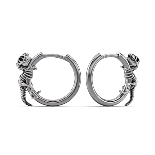 PUNKYOUTH 18G Gothic Dinosaur Hoop Earrings 925 Silver Post T-Rex & Triceratops Dragon Skeleton Fossil Huggie Punk Grunge Alternative Halloween Accessory Gift For Women Men
