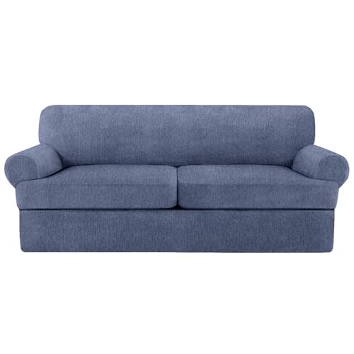 Jcones 3 Piece T Cushion Sofa Slipcovers Stretch Couch Cover Furniture Covers with 2 Individual T Cushion Covers, Machine Washable for Living Room (Blue Gray, 2 Cushions)