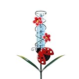 WONDER GARDEN Rain Gauge Outdoor, Decorative Ladybug Rain Gauges Outdoors Best Rated, Freeze Proof Glass Water Rain Measure Gauge with Flower for Yard Patio Lawn Decor