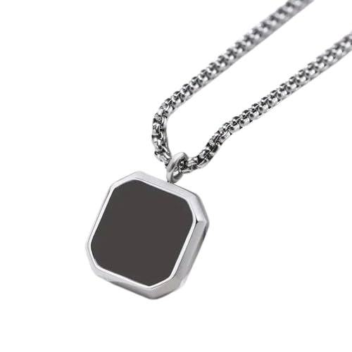 b.r store Stainless Steel Chain Necklace for Men with Black Square Pendant – Stylish Round Disc Charm Necklace – Durable Fashion Jewelry for Boys & Men-picture-11