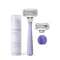 Flamingo Shaving Razor Set for Women - Original Razor Handle, 2 Blade Refills, Foaming Shaving Gel, and Shower Holder - Lilac