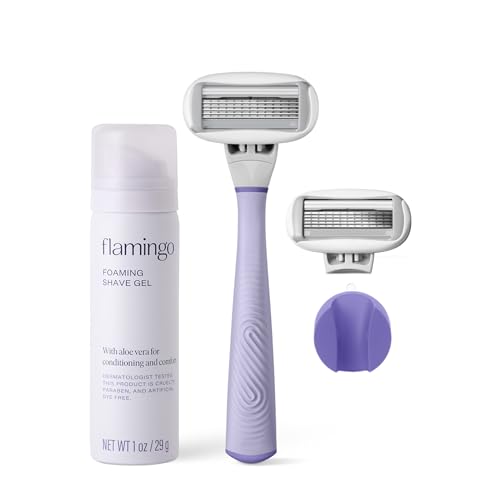 Flamingo Razors for Women Shave Set, 1 Women's Razor Handle (Lilac), 2 Razor Five-Blade Refills, 1 oz. Foaming Shave Gel, and 1 Shower Holder -  Harry's, 3231159