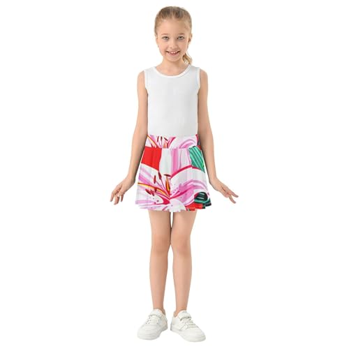 Funny Girls Skorts Athletic Shorts Tennis Skirts for Kids Teen Cheer White Pink Lily Flowers Red 4t3