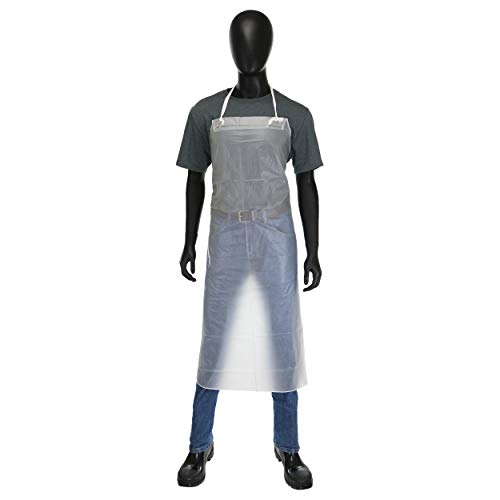 West Chester UPC-45 Vinyl Work Apron – [Pack of 12], Clear, 8 mil., 35 x 45 in., Liquid Resistant, Sewn Edge Hygiene Bib Apron with Cloth Waist Ties