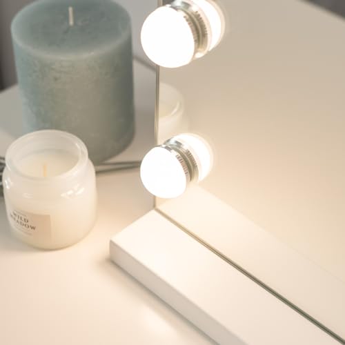 Lighted Makeup Mirror, Dressing Table, LED 15 Lights, 3 Modes, Dimmable, Touch Control, USB Port, Magnifying Accessory Included, White, 58 x 46 x 12 cm