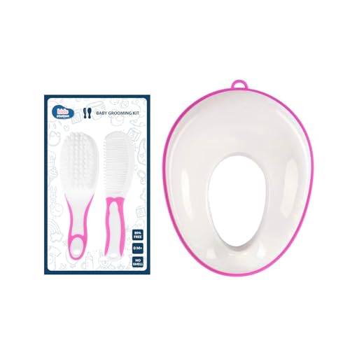 Image of Kids Station Portable Baby Potty Training Seat with 2 Piece Baby Grooming Kit - Potty Training Seat for 1 + Year child - Kids Comb and Hair Brush - Accessories Set for Infants and Toddlers - (Pink)